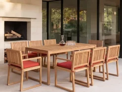 Sale Beliani Set da pranzo da giardino 8 posti SASSARI PREMIUM con cuscini Legno di acacia certificato Rosso Rosso Marrone