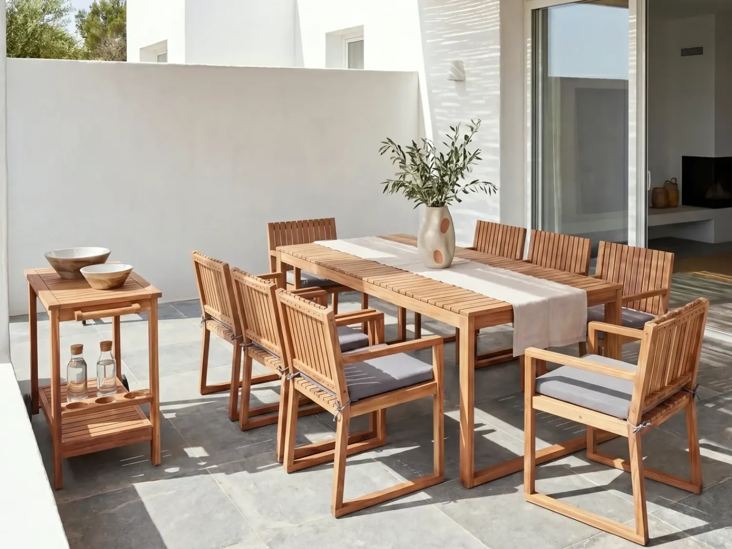 Hot Beliani Set da pranzo da giardino 8 posti SASSARI PREMIUM con cuscini Legno di acacia certificato Grigio chiaro Marrone Grigio