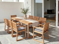 Hot Beliani Set da pranzo da giardino 8 posti SASSARI PREMIUM con cuscini Legno di acacia certificato Grigio chiaro Marrone Grigio