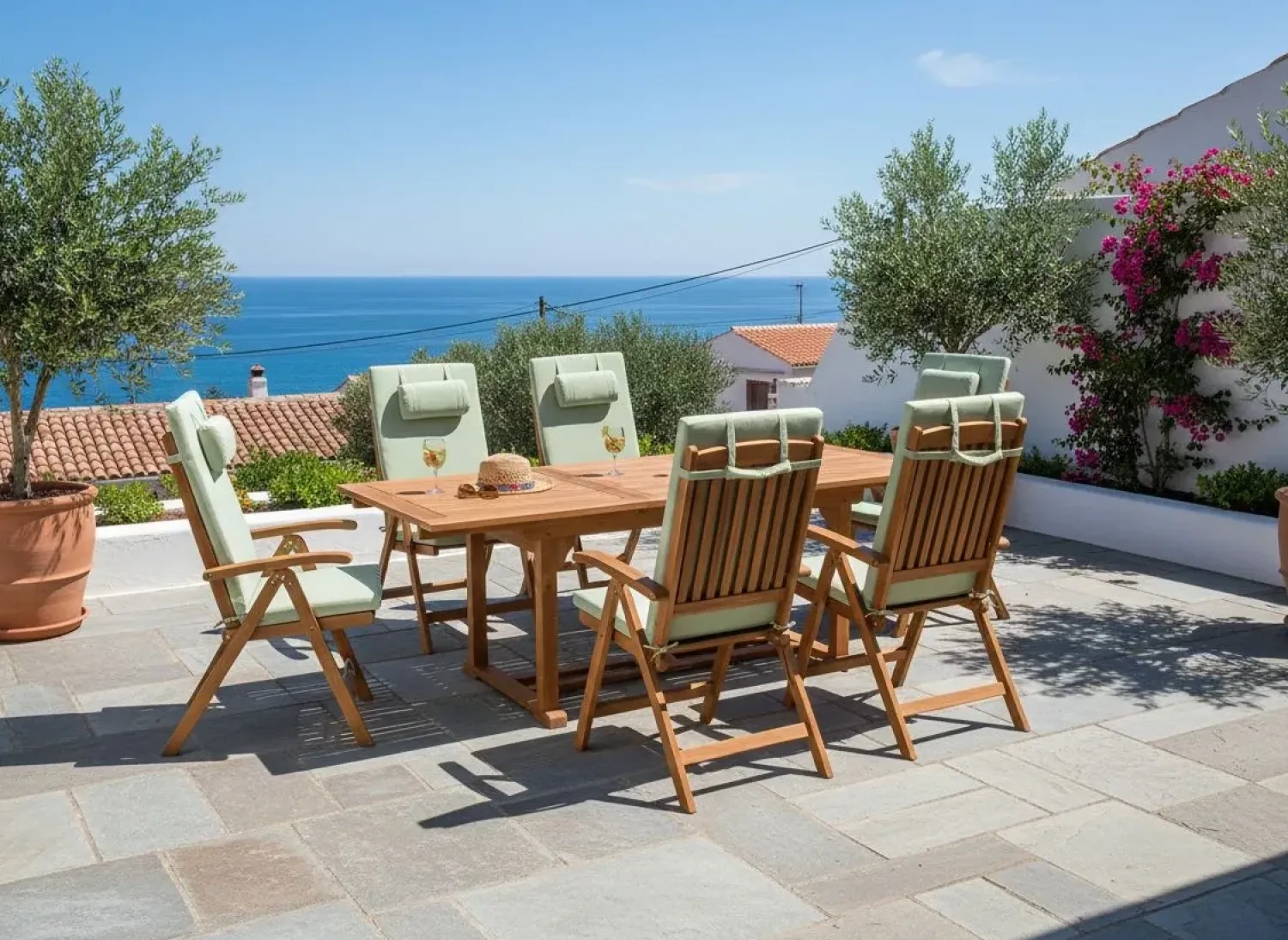 Best Beliani Set da pranzo da giardino 6 posti JAVA PREMIUM Legno d'acacia Verde Verde Marrone