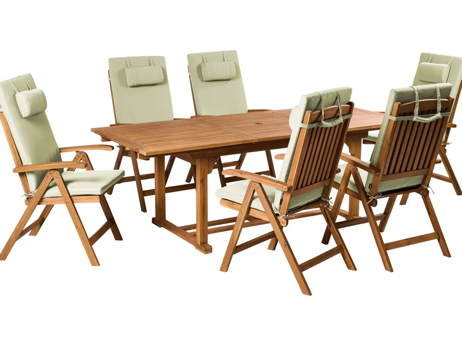Best Beliani Set da pranzo da giardino 6 posti JAVA PREMIUM Legno d'acacia Verde Verde Marrone