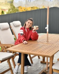 New Beliani Set da pranzo da giardino 6 posti JAVA PREMIUM Legno d'acacia Beige chiaro Beige Marrone