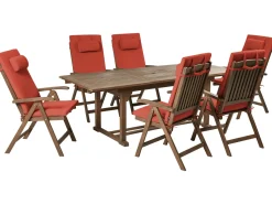 Hot Beliani Set da pranzo da giardino 6 posti AMANTEA PREMIUM Legno d'acacia Rosso Rosso Marrone