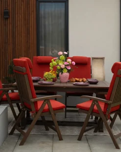 Hot Beliani Set da pranzo da giardino 6 posti AMANTEA PREMIUM Legno d'acacia Rosso Rosso Marrone