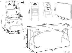 New Beliani Set da pranzo da giardino 4 posti CUGNOLI Pieghevole Bianco Bianco Argento