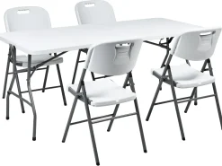 New Beliani Set da pranzo da giardino 4 posti CUGNOLI Pieghevole Bianco Bianco Argento