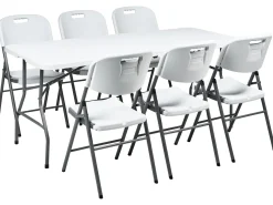 Discount Beliani Set da pranzo da giardino 6 posti CUGNOLI Pieghevole Bianco Bianco Argento