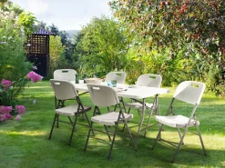Discount Beliani Set da pranzo da giardino 6 posti CUGNOLI Pieghevole Bianco Bianco Argento