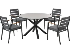 Clearance Beliani Set da pranzo da giardino 4 posti MALETTO/TAVIANO con cuscini Metallo Grigio/Nero Marrone Grigio Nero