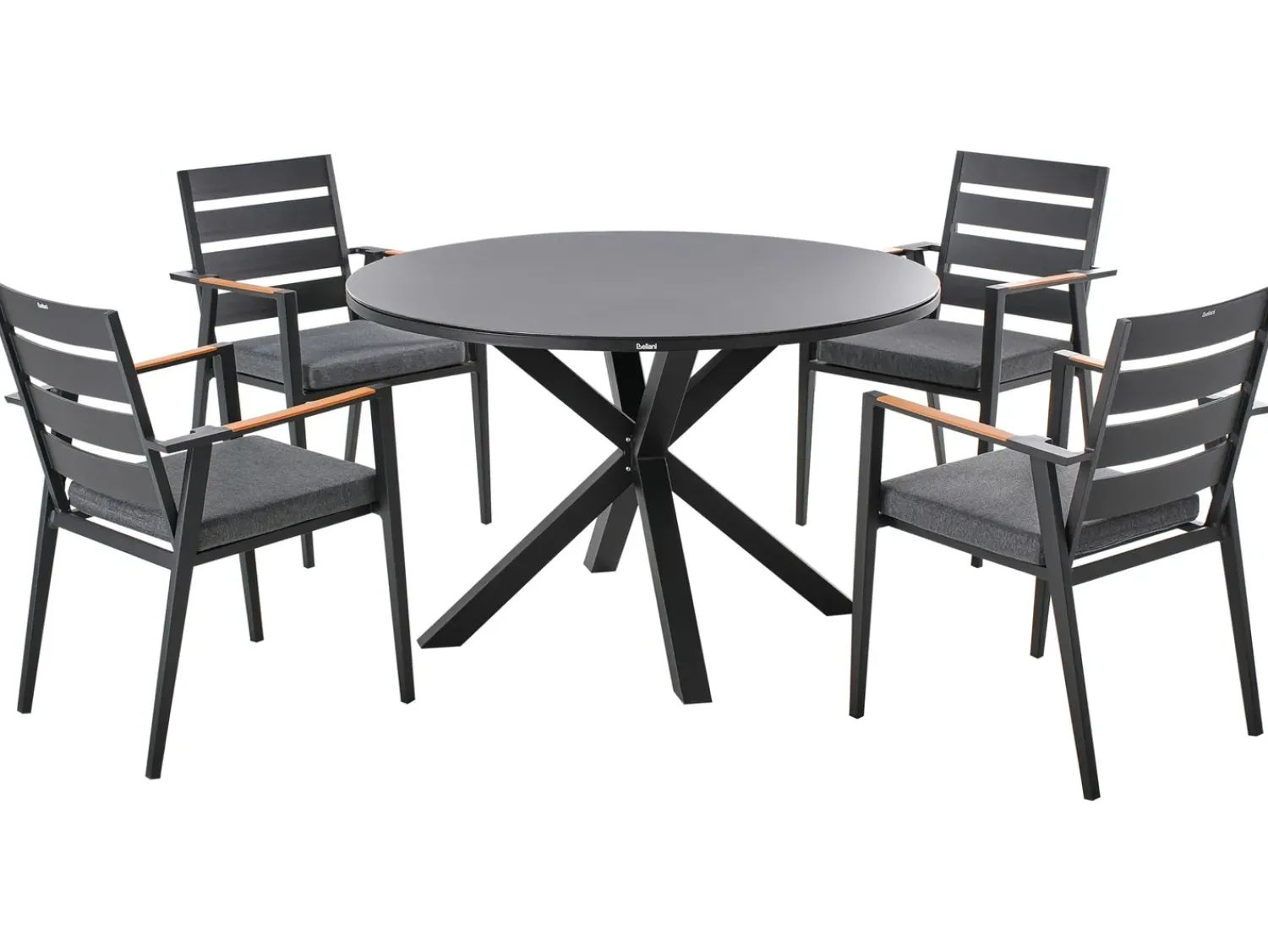 Outlet Beliani Set da pranzo da giardino 4 posti MALETTO/TAVIANO con cuscini Metallo Nero Marrone Nero