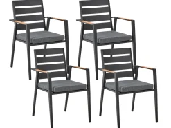 Outlet Beliani Set da pranzo da giardino 4 posti MALETTO/TAVIANO con cuscini Metallo Nero Marrone Nero