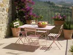 New Beliani Set da pranzo da giardino 4 posti FIORI Pieghevole Metallo pastello Rosa