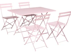 New Beliani Set da pranzo da giardino 4 posti FIORI Pieghevole Metallo pastello Rosa