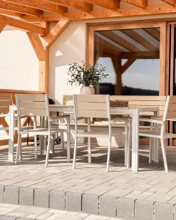 Best Beliani Set da pranzo da giardino 7 posti COMO/PRATO Beige Bianco Beige