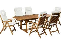 Outlet Beliani Set da pranzo da giardino 6 posti JAVA PREMIUM Legno d'acacia Bianco sporco Bianco Marrone