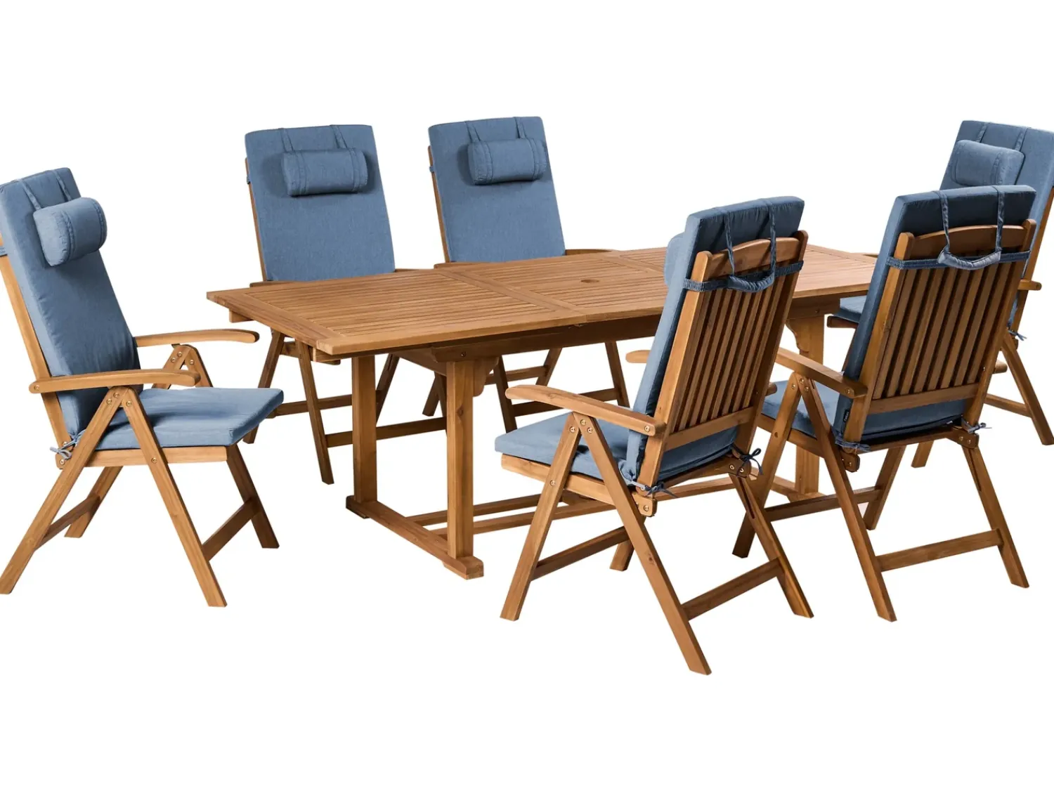 New Beliani Set da pranzo da giardino 6 posti JAVA PREMIUM Legno d'acacia Blu Blu Marrone