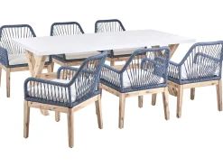 New Beliani Set da pranzo da giardino 6 posti OLBIA Blu marino Bianco Blu Marrone