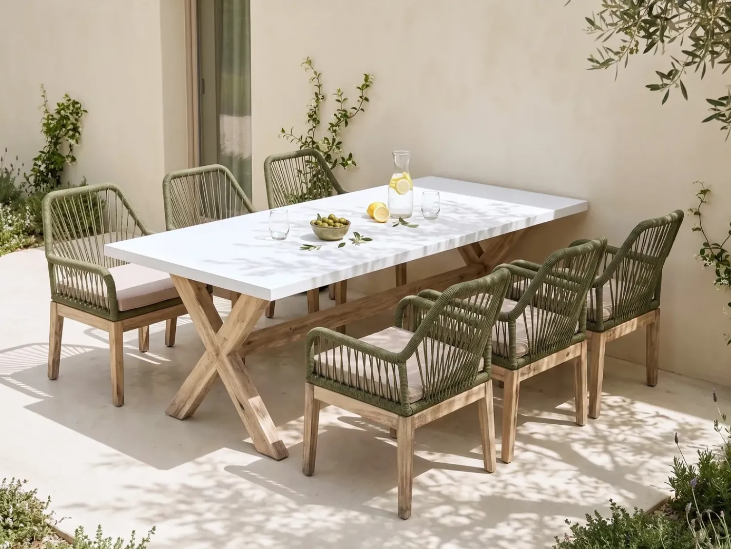 Online Beliani Set da pranzo da giardino 6 posti OLBIA Verde oliva Beige Marrone Verde