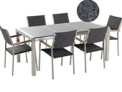 Hot Beliani Set da pranzo da giardino 6 posti GROSSETO Piastra tripla Granito Lucido Grigio/Nero Argento Nero