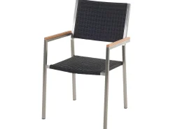 Hot Beliani Set da pranzo da giardino 6 posti GROSSETO Piastra tripla Granito Lucido Grigio/Nero Argento Nero