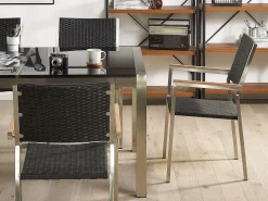 Hot Beliani Set da pranzo da giardino 6 posti GROSSETO Piastra tripla Granito Lucido Grigio/Nero Argento Nero