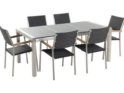 Hot Beliani Set da pranzo da giardino 6 posti GROSSETO Piastra tripla Granito Lucido Grigio/Nero Argento Nero