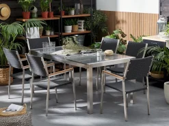 Hot Beliani Set da pranzo da giardino 6 posti GROSSETO Piastra tripla Granito Lucido Grigio/Nero Argento Nero
