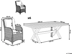 Online Beliani Set da pranzo da giardino 6 posti CASCAIS con cuscini Rattan sintetico (PE) Grigio