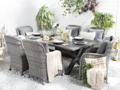 Online Beliani Set da pranzo da giardino 6 posti CASCAIS con cuscini Rattan sintetico (PE) Grigio