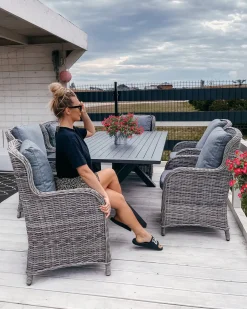 Online Beliani Set da pranzo da giardino 6 posti CASCAIS con cuscini Rattan sintetico (PE) Grigio