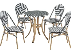 Outlet Beliani Set da pranzo da giardino 4 posti RIFREDDO Rattan sintetico (PE) Nero/Bianco Bianco Beige Naturale Nero