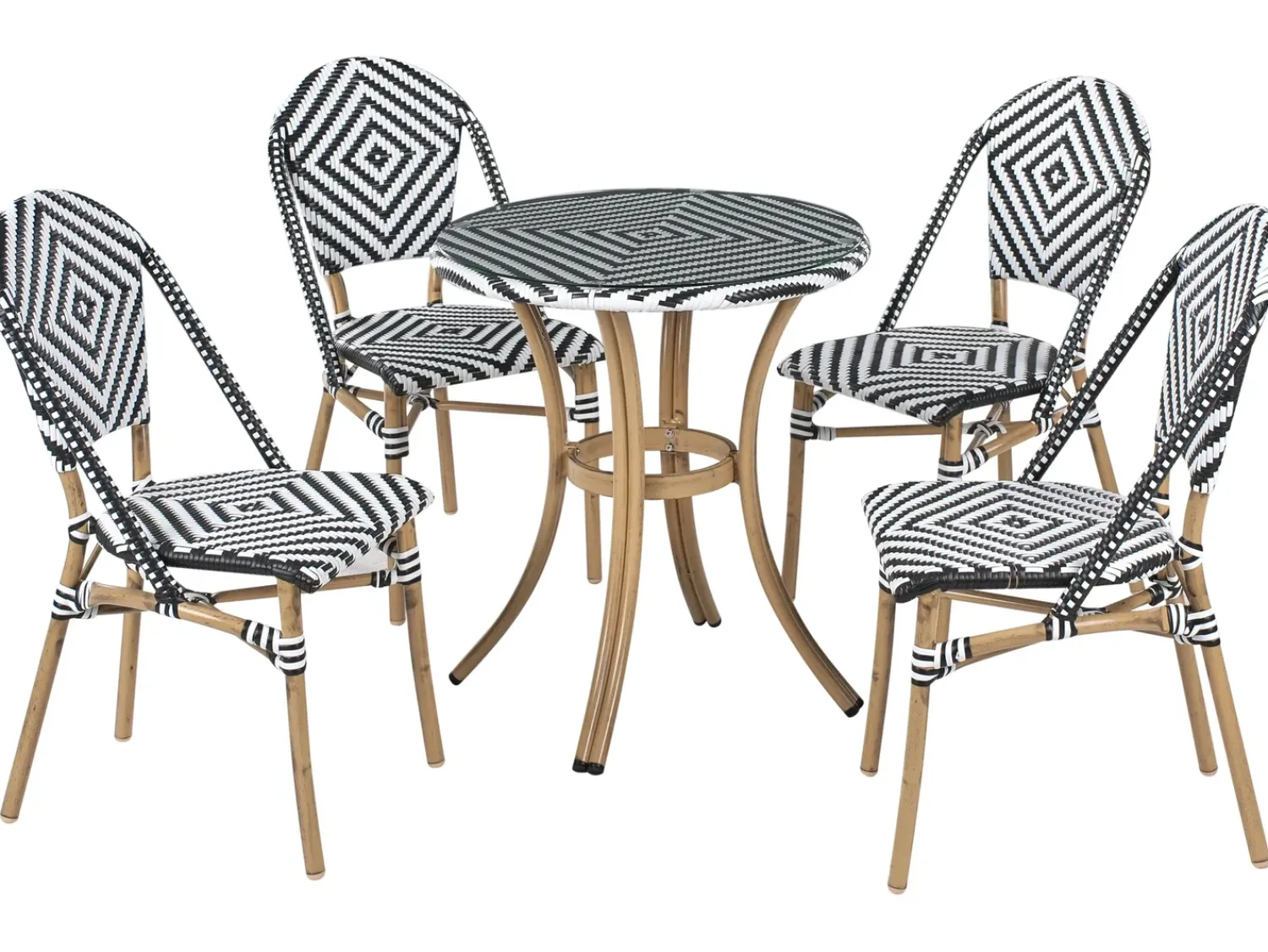 Outlet Beliani Set da pranzo da giardino 4 posti RIFREDDO Rattan sintetico (PE) Nero/Bianco Bianco Beige Naturale Nero