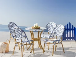 Clearance Beliani Set da pranzo da giardino 4 posti RIFREDDO Rattan sintetico (PE) Blu Beige Bianco Naturale Blu
