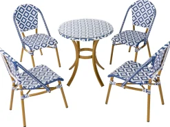 Clearance Beliani Set da pranzo da giardino 4 posti RIFREDDO Rattan sintetico (PE) Blu Beige Bianco Naturale Blu