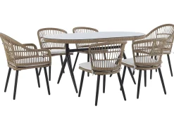 Beliani Set da pranzo da giardino 6 posti ALIANO II con cuscini Rattan sintetico (PE) Beige Beige Beige Naturale Nero