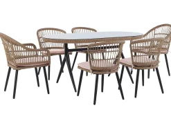 Beliani Set da pranzo da giardino 6 posti ALIANO con cuscini Rattan sintetico (PE) Rosa pastello Beige Naturale Nero Rosa