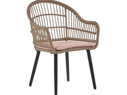 Beliani Set da pranzo da giardino 6 posti ALIANO con cuscini Rattan sintetico (PE) Rosa pastello Beige Naturale Nero Rosa