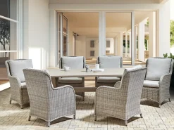 New Beliani Set da pranzo da giardino 6 posti CASCAIS con cuscini Rattan sintetico (PE) Beige Beige Grigio