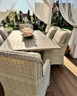 New Beliani Set da pranzo da giardino 6 posti CASCAIS con cuscini Rattan sintetico (PE) Beige Beige Grigio