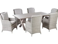 New Beliani Set da pranzo da giardino 6 posti CASCAIS con cuscini Rattan sintetico (PE) Beige Beige Grigio