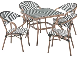 Discount Beliani Set da pranzo da giardino 4 posti CASPRI Rattan sintetico (PE) Nero/Bianco Bianco Marrone Nero