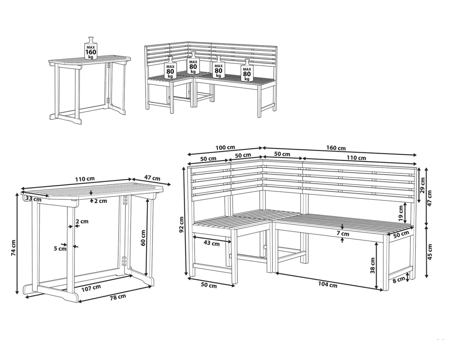 Sale Beliani Set da pranzo per balcone 4 posti TREIA Legno d'acacia Marrone