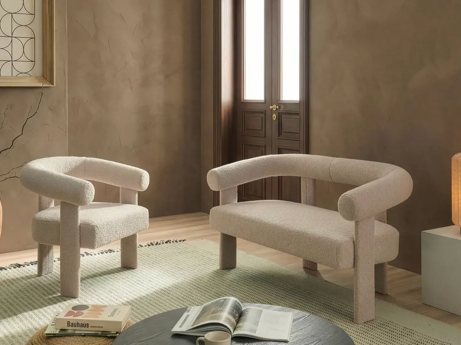 Set da salotto ILBRO Bouclé Beige chiaro