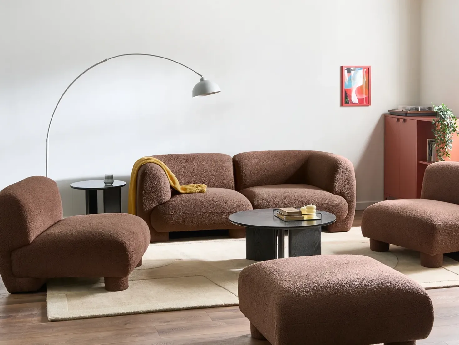 Set da salotto modulare 4 posti MJALBI Bouclé Marrone