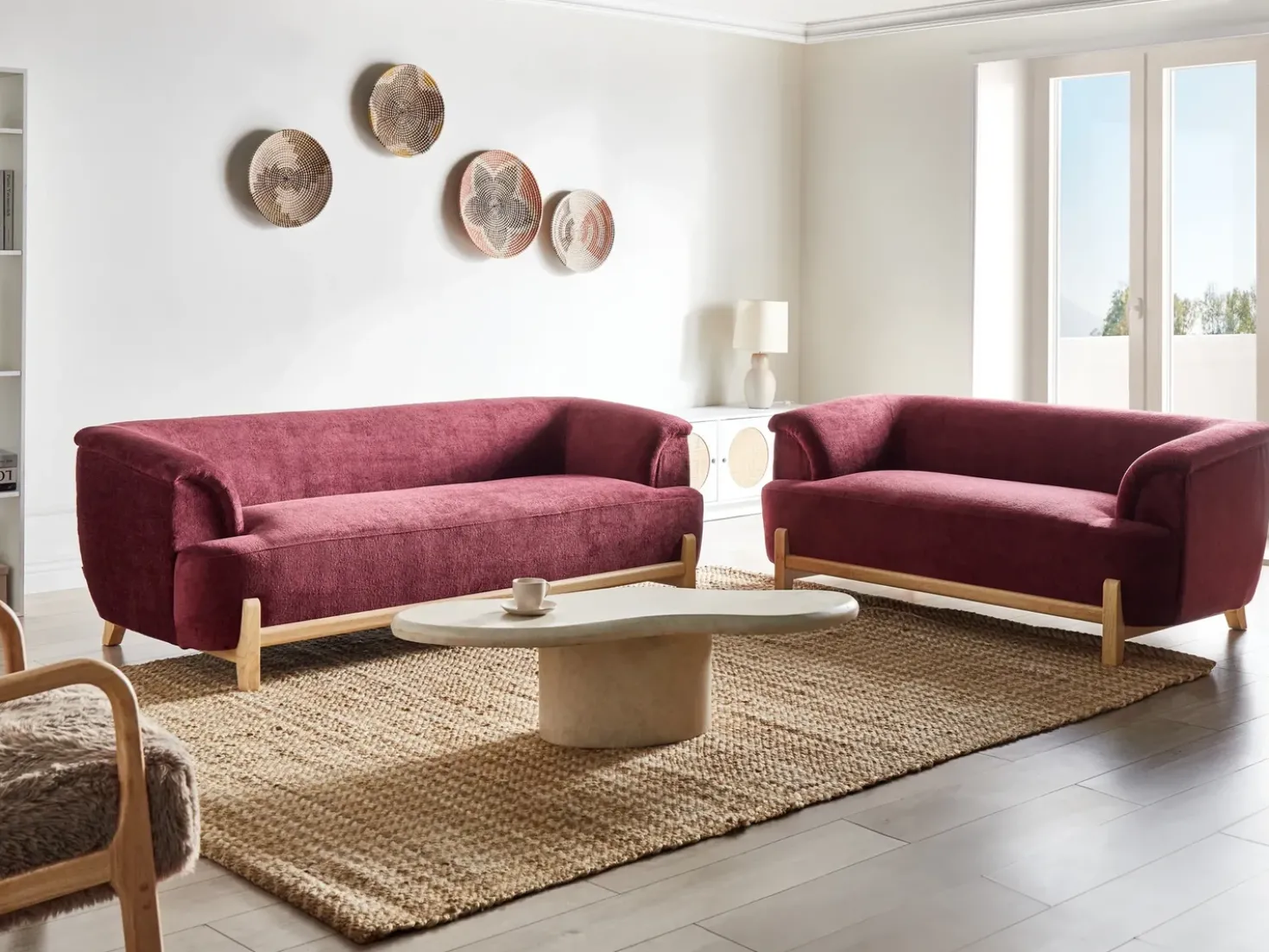 Set da salotto 5 posti ALNOR Ciniglia Bordeaux
