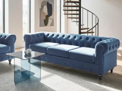 Set da salotto 4 posti CHESTERFIELD Velluto Blu marino