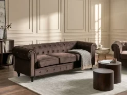 Set da salotto 4 posti CHESTERFIELD Velluto Marrone scuro