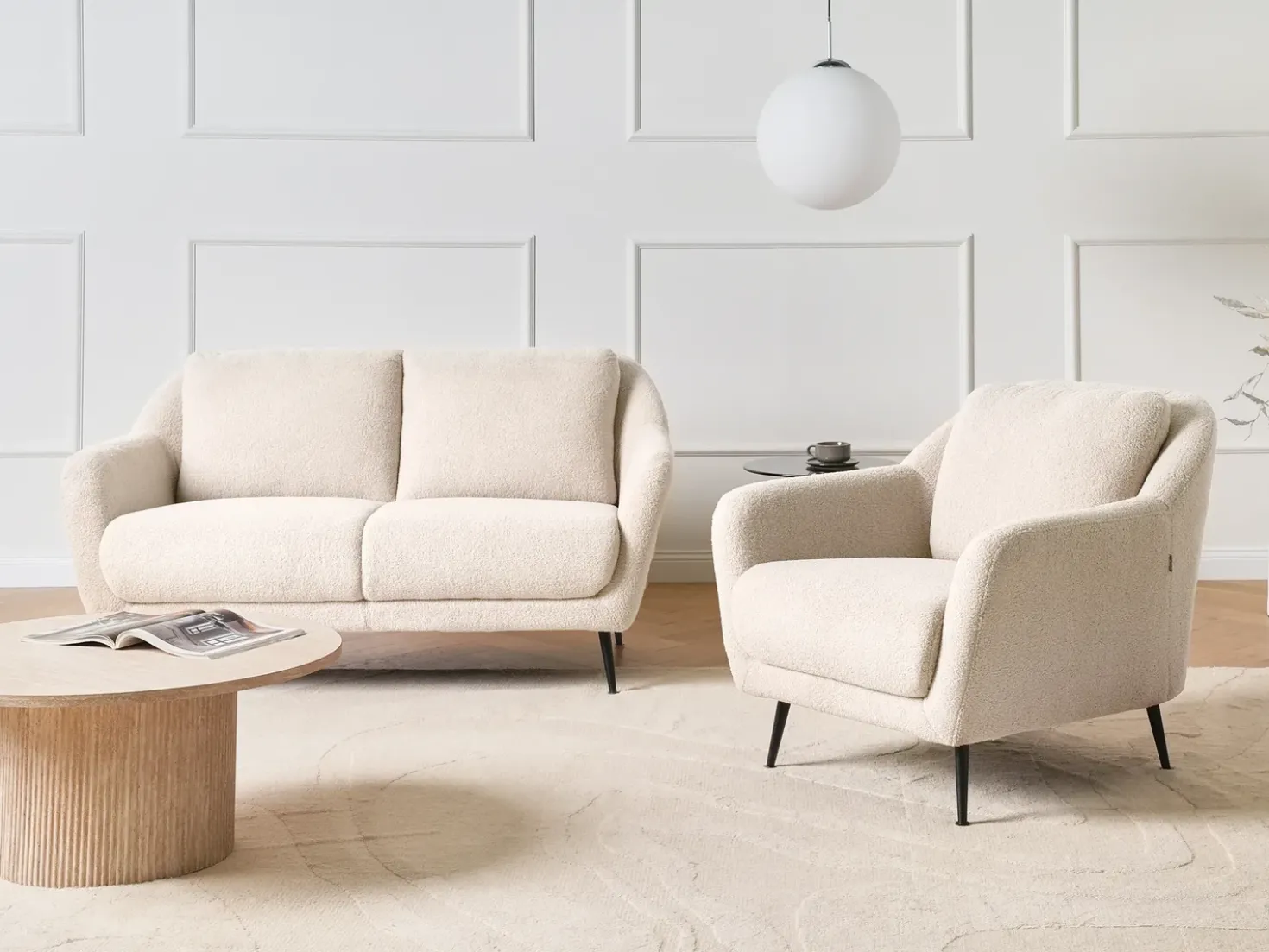 Set da salotto 3 posti EIBY Bouclé Beige