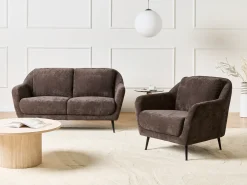 Set da salotto 3 posti EIBY Ciniglia Marrone scuro