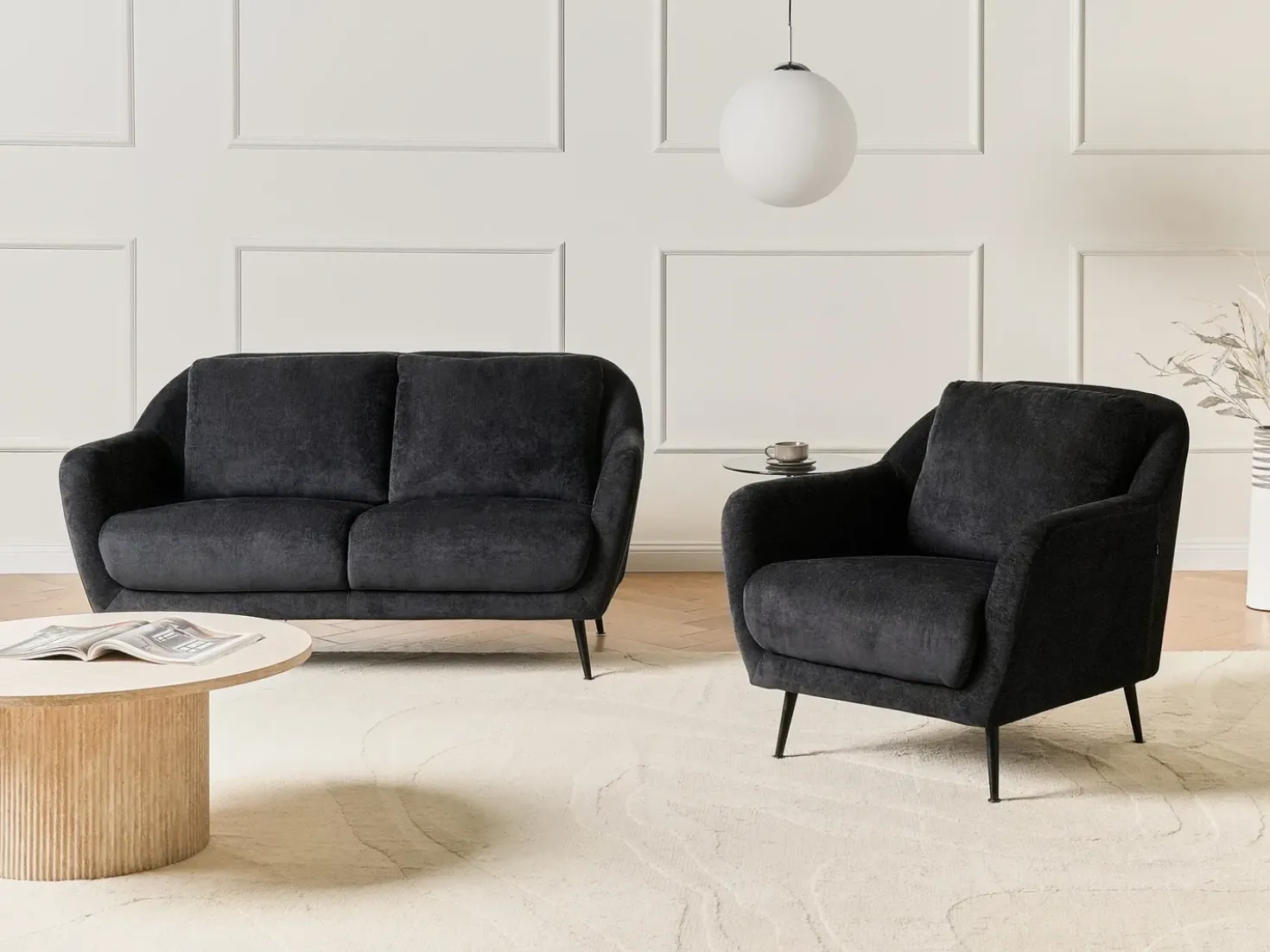 Set da salotto 3 posti EIBY Ciniglia Nero